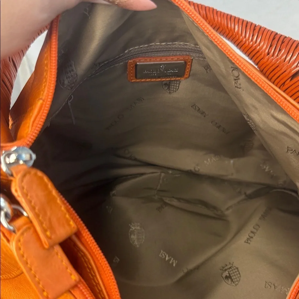 Paolo Masi Shoulder Bag Italian Leather Woven Handle Made Italy Orange